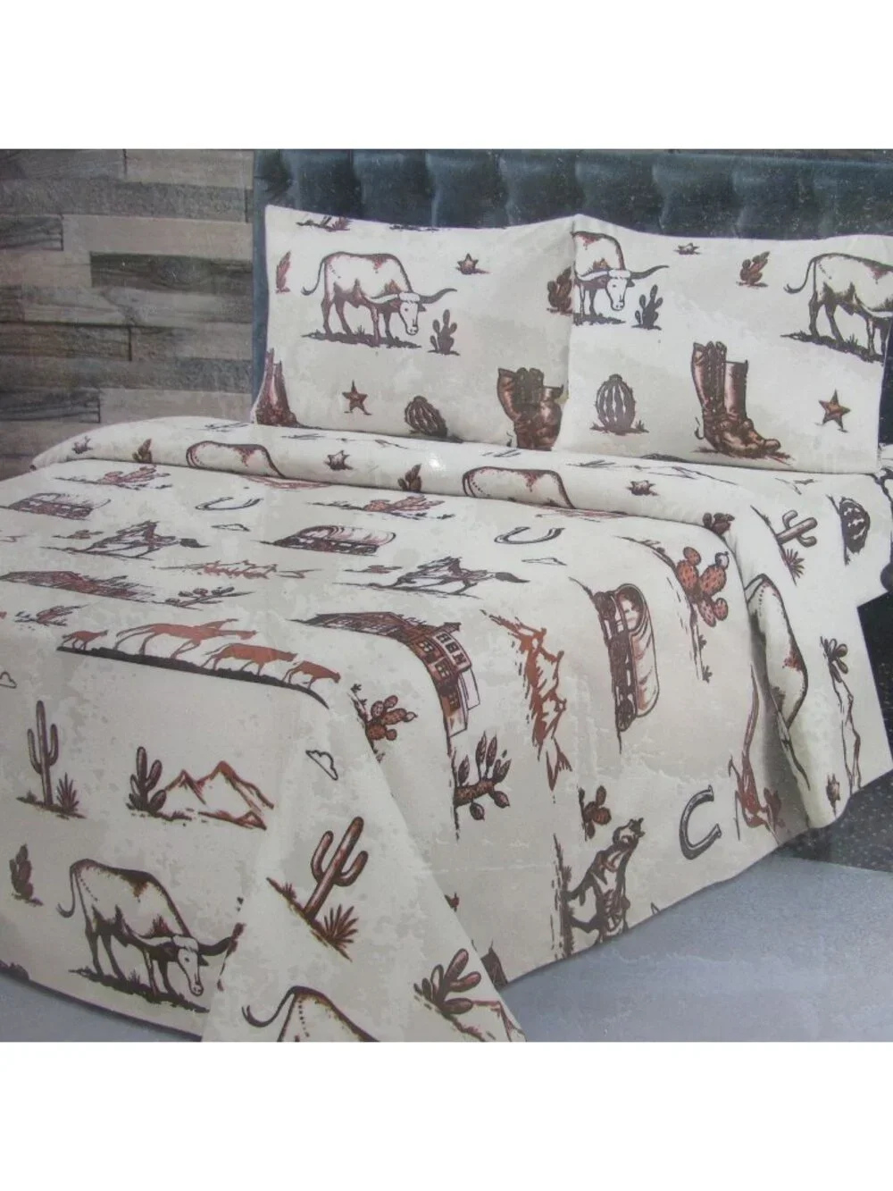 Western Linen Desert Rodeo Western Sheet Set - Beige